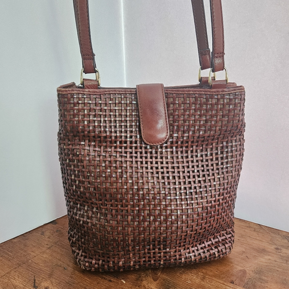 Vintage Cee Klein Woven Leather Shoulder Bag Purse Handbag